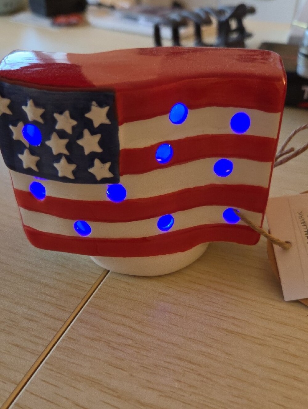 Hallmark Mud Pie American Flag Lantern (Red & Blue Light) - Picture 3 of 5